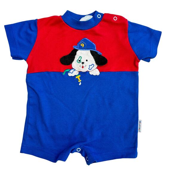 healthtex Other - Vintage Healthtex 90s Firefighter Dog Romper Blue Red 12 Months